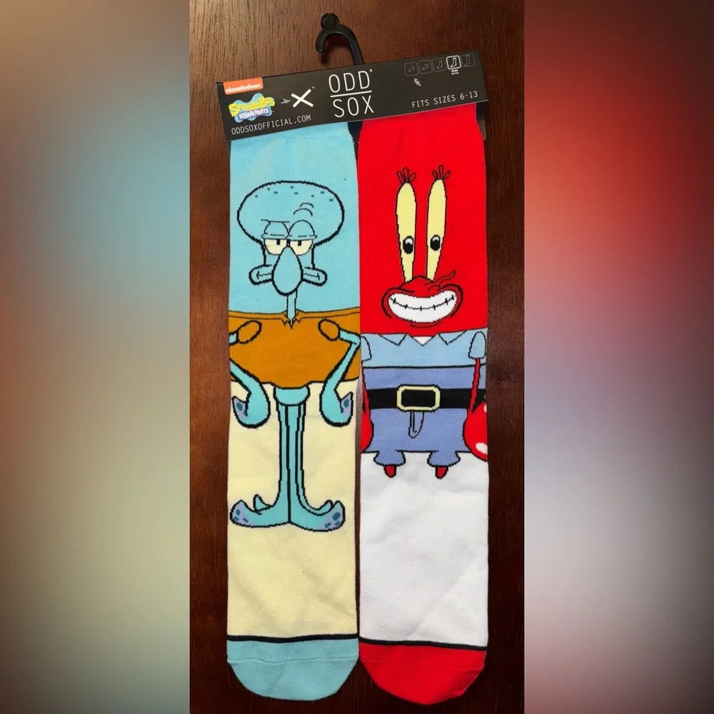 SPONGEBOB SQUAREPANTS ODD SOX NOVELTY CREW SOCKS NWT MEN’S SHOE SIZE 6-13